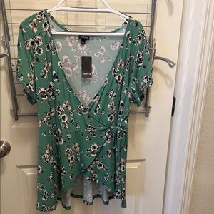 Torrid Green Floral Wrap Blouse